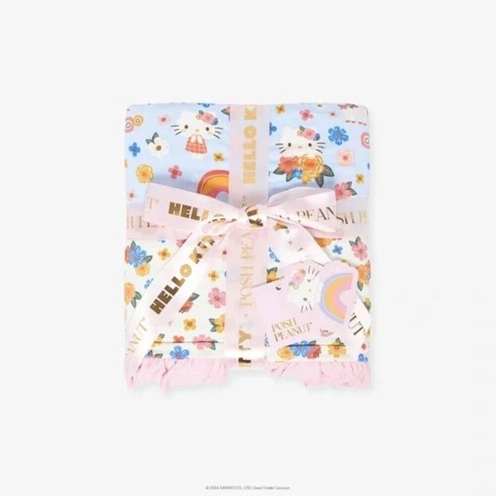 NWT Posh Peanut Hello Kitty Springtime Blue Luxe Ruffled Patoo Blanket